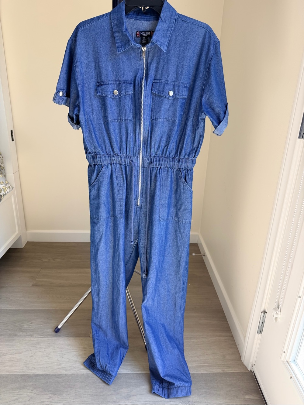 Helium Blue Denim Short-Sleeve Utility Jumpsuit XL